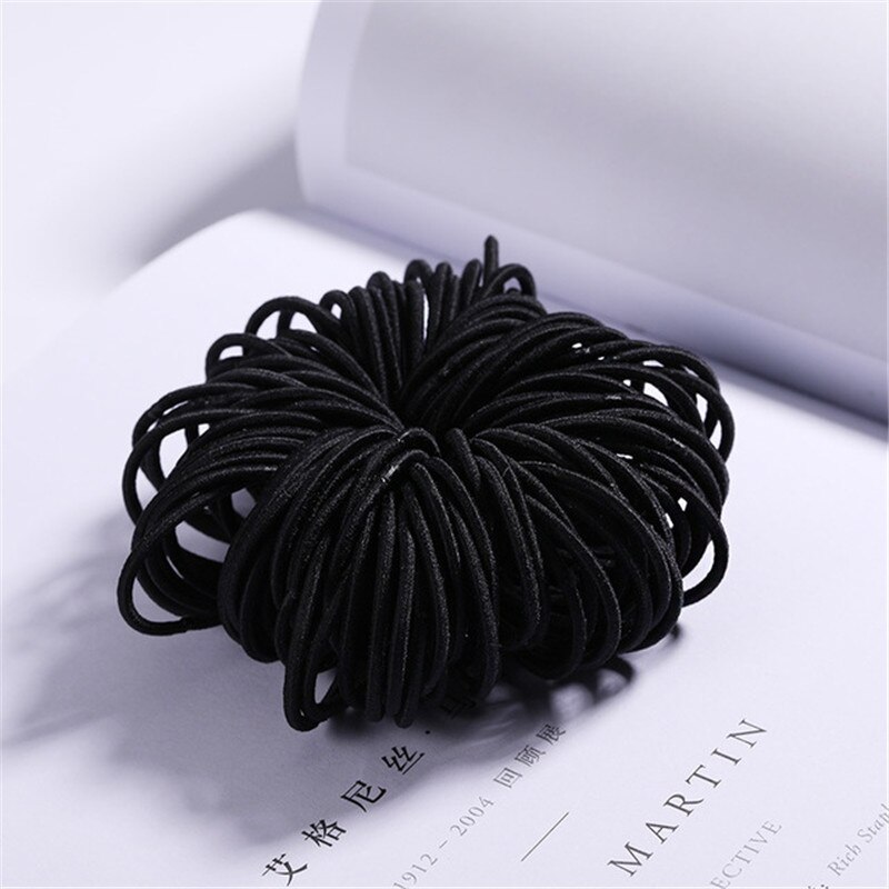100 Stks/partij Kleur Elastische Rubberen Band Meisje Mode Haarbanden Geometrie Haaraccessoires Hoofdband Chouchou Vrouwen Hoofd Slijtage: Black