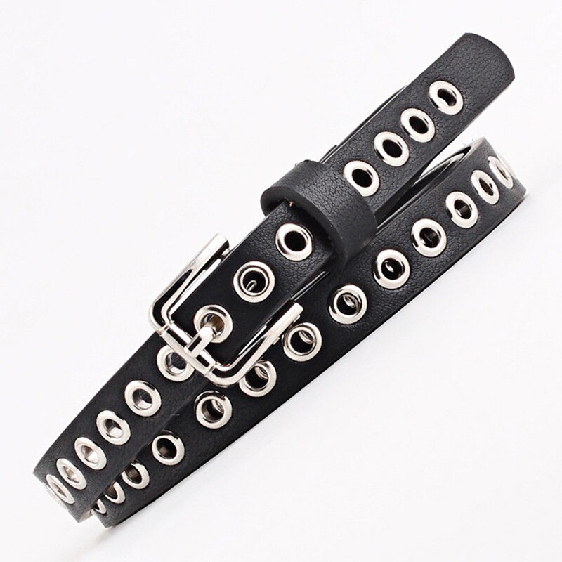 Vrouwen PU Lederen Riem Klinknagel Studded Single Grommet Gaten Dames Taille Keten Riemen Cadeaus Casual Mode Verkoop: Black