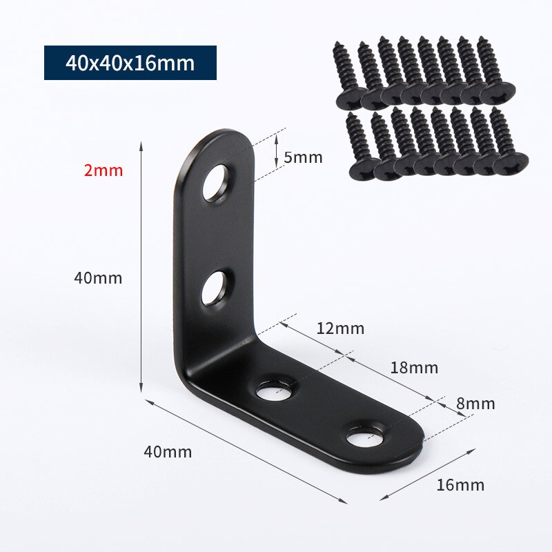 4 pcs L Shape Corner Bracket With Screws Connector Stainless Steel Fixing Right Angle Brace Furniture Hardware: D