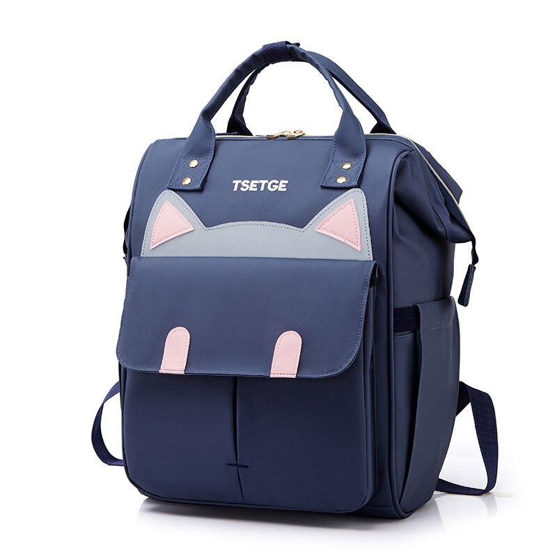 Stijl Kitten Luiertas Simple Mode Grote Capaciteit Mother 'S Tas Rugzak Lichtgewicht Rugzak: Blue