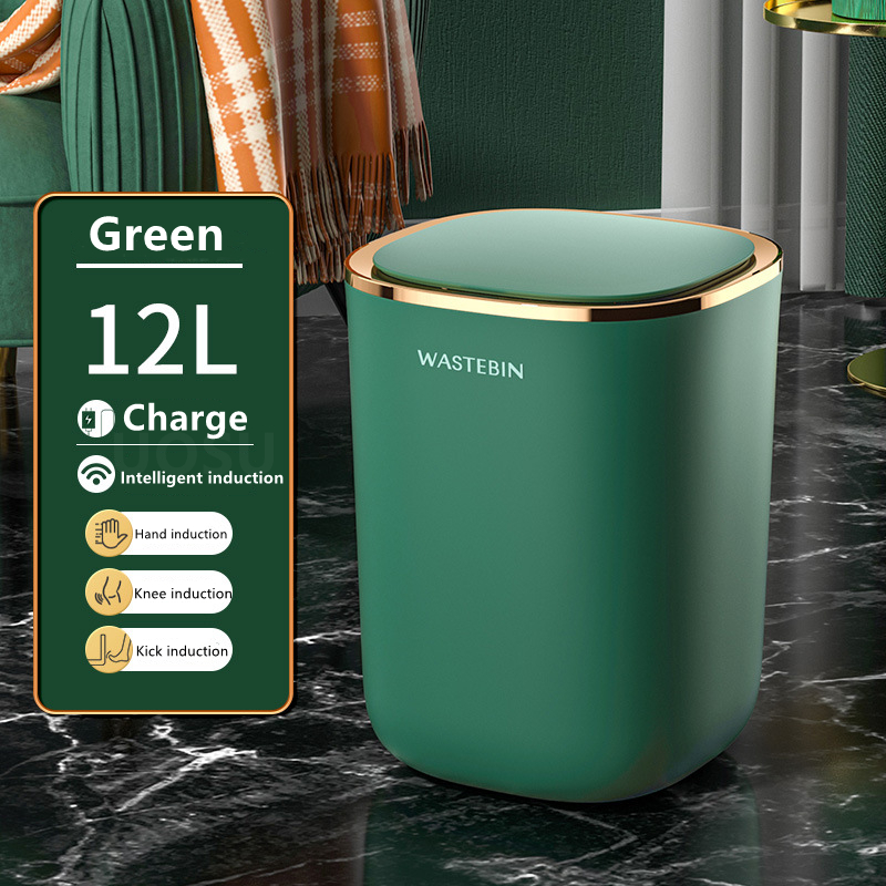 Smart Induction Trash Can Automatic Intelligent Sensor Dustbin Electric Touch Trash Bin for Kitchen Bathroom Bedroom Garbage: Charge Green