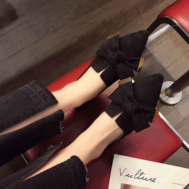 EOEODOIT – baskets à bout pointu pour femmes, chaussures de printemps et d'automne à talons plats avec gros nœud papillon