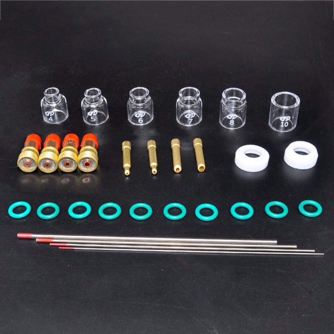 30pcs/Lot TIG Welding Kit Welding Torch Stubby Gas Lens Glass Cup Tungsten Needle For WP17/18/26 Welding Accessories