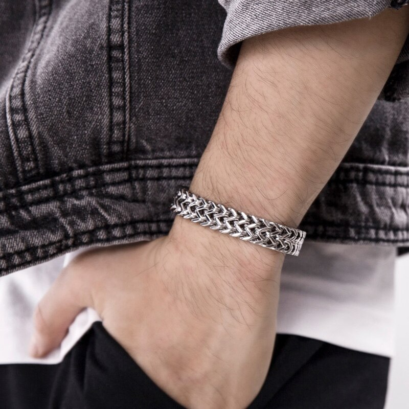 Jewelry Metal Stainless Steel Biker Men's Motorcycle Chain Punk Rock Male Bracelet Silver Color For Men's