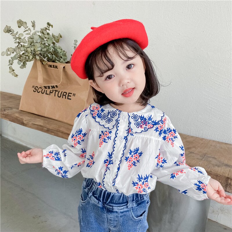 Spring baby girl clothes kids outfit print shirt jacket for toddler girls baby clothing birthday embroidered thin blouse shirts