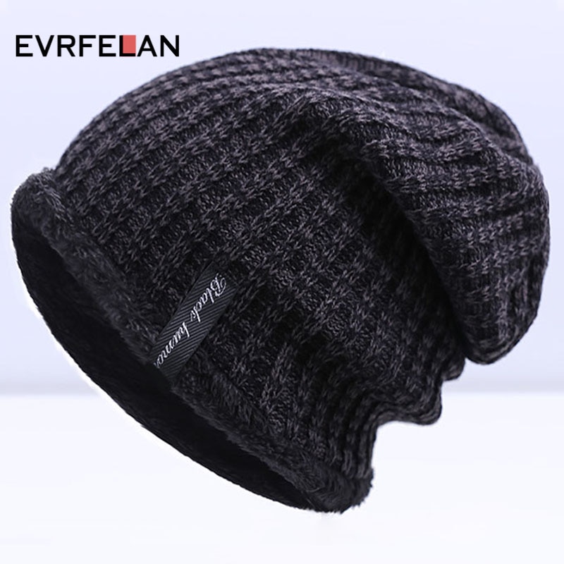 Evrfelan Vintage Winter Hat for Men Casual Knitted Beanies Hats Male Thicken Men's Winter Skullies Cap Plus Velvet Keep Warm