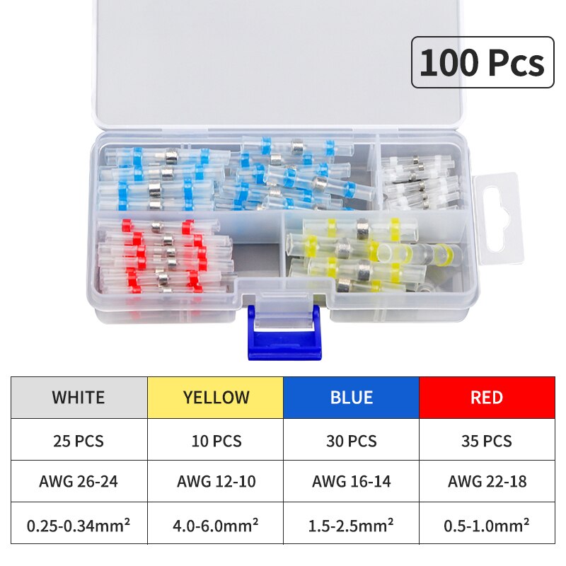 Solder Seal Wire Connectors- Heat Shrink Wire Connectors- Butt Connectors- ZOERAX Waterproof Solder Wire Connectors Kit: 100PCS