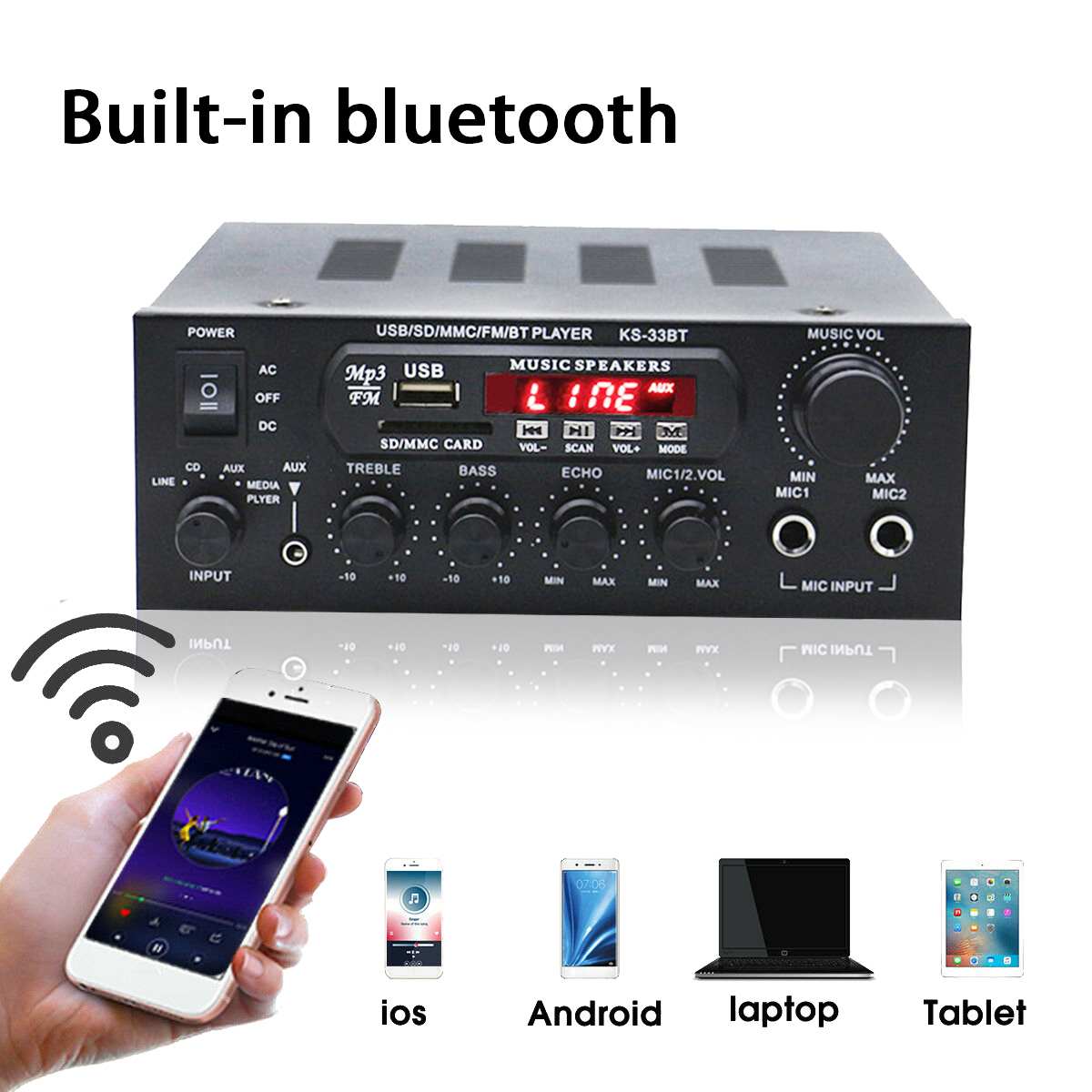 Car Bluetooth Stereo Amplifier Hifi Digital Audio Home Karaoke Power Amplifier Car Auto Amplifier HiFi USB Audio Processor