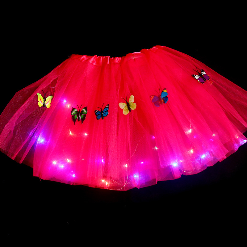 Tutú con luz de mariposa para niña, falda LED, corona de flores brillantes, diadema para , bola mágica, disfraz de Hada de Ángel, de cumpleaños y Navidad: red
