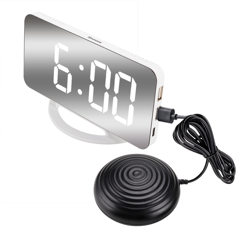 Espejo Despertador con vibración LED para sordos, con recordatorio vibratorio fuerte para personas con discapacidad auditiva, con luz nocturna y sueño pesado