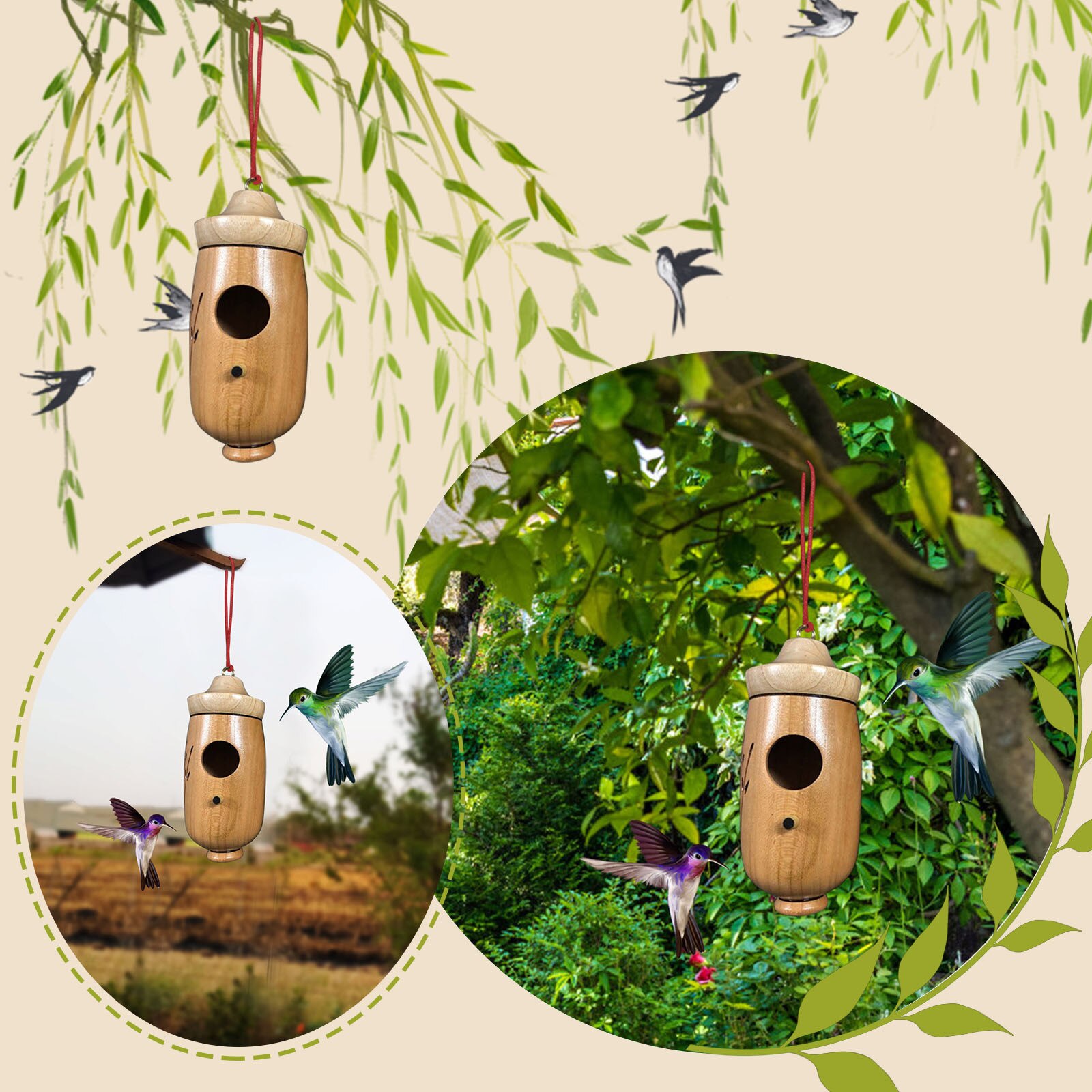 Hummingbird House Wooden Hummingbird House for Outside Hanging Hummingbird Swing Hummingbird Nest