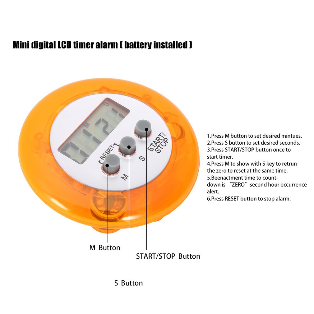 1 PC Mini Cute Digital Counter Home Kitchen Round LCD Display Digital Cooking Countdown Timer Count Down Up Alarm
