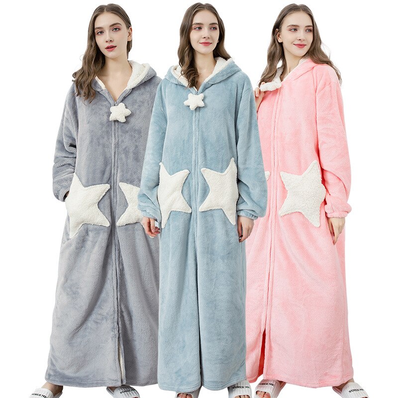 Natkjole til kvinder nattøj kåbe sød forår og efterår tyk dame vinter flannel herre #39 #39 lang koral fleece