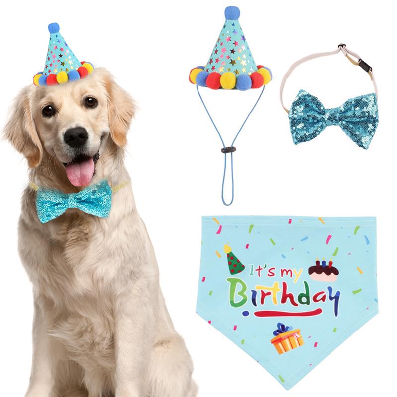 Kapmore Hond Verjaardag Bandana Set Leuke Hond Bandana Met Hond Verjaardag Hoed & Hond Boog Kraag Kleding Accessoires Dierbenodigdheden