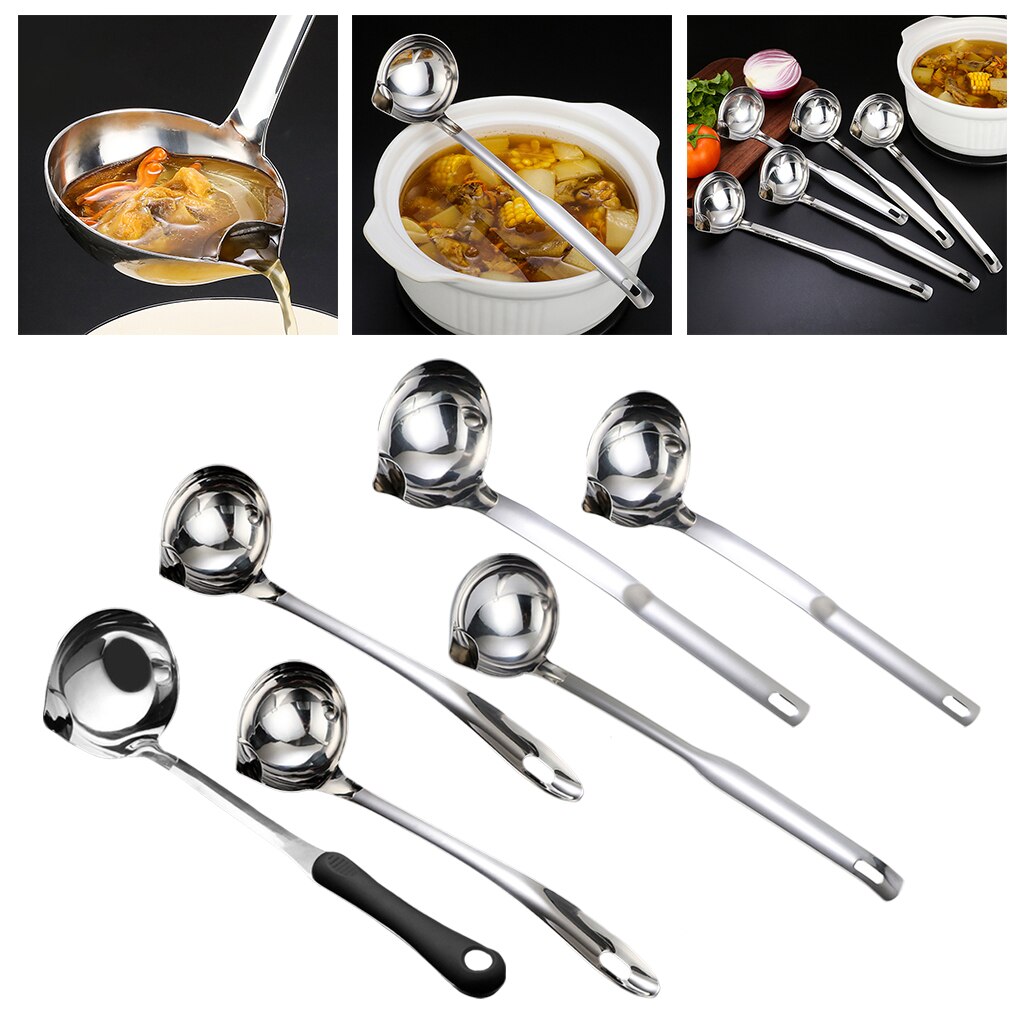 Kitchen Ladle Soup Fat Oil Separator Ladle Long Handle Ladle Pot Spoon for Camping Outdoor Cooking and Kitchen
