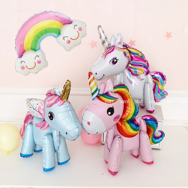 3D dessin animé en aluminium rose licorne feuille ballon enfants fête d'anniversaire décoration ballon bébé douche fournitures garçon fille jouet