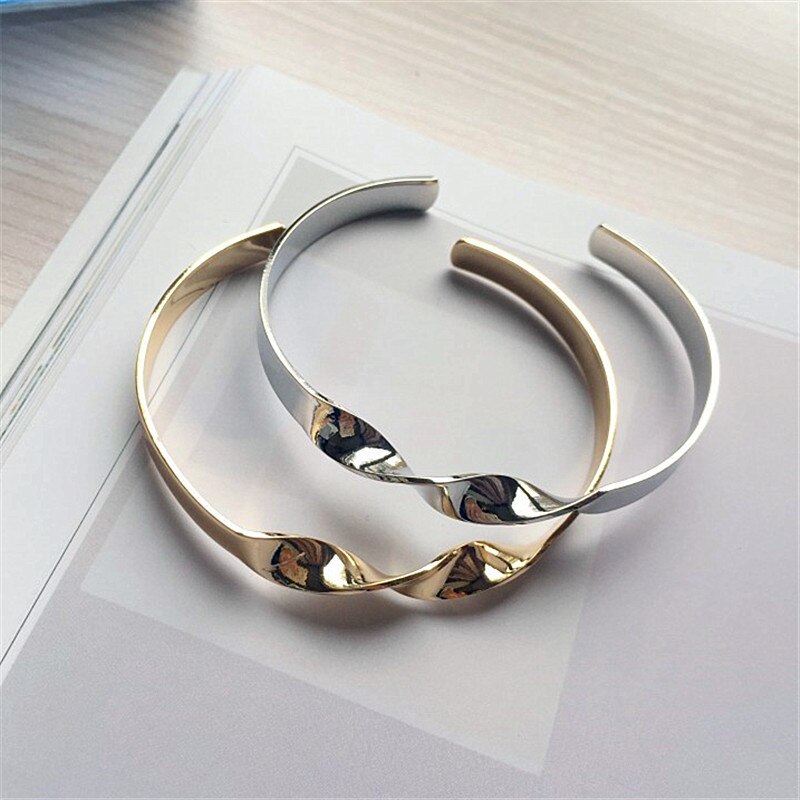Kshmir2020curvilinear design simples pulseira feminina pulseiras vintage ouro brilhante feminino pulseiras de cobre pulseiras de metal torcido