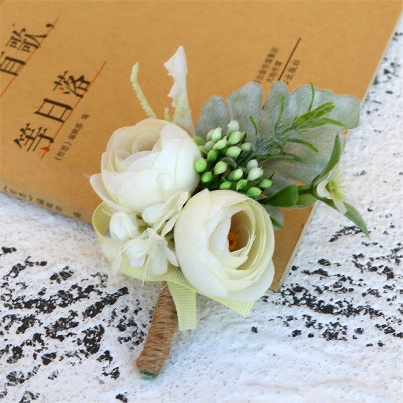 Kunstige roseblomster brudgom boutonniere mann corsage far bror bryllup blomst mann dress fest dekorasjon  xh20