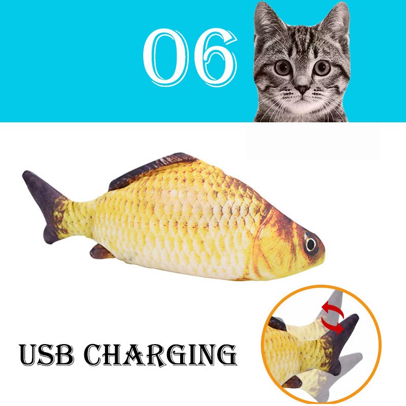 Juguete electrónico interactivo con forma de pez para gatos, juguete de simulación con carga USB, suministros para mascotas: 06