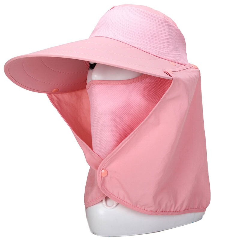 Newly Summer Women Sun Hat Removable Neck Face Flap Farmer UV Protection Cap for Outdoor Fishing DOD886: Pink