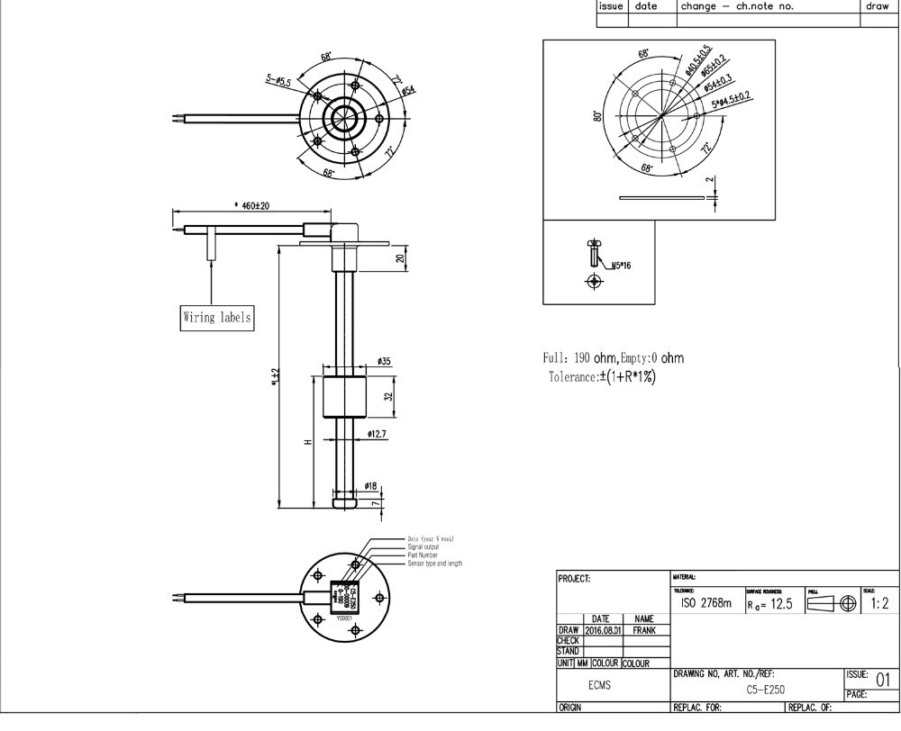 Fuel Sender Unit For Marine Boat Car Fuel Level Gauge Flow Sensor Liquid fit Fuel Water Guage 200mm Sending Unit