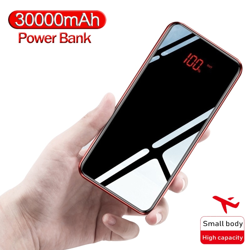 30000 mAh Energie Bank Tragbare praktisch Ladegerät LCD Volle Spiegel Bildschirm Energie für Smartphones Externe Batterie Poverbank