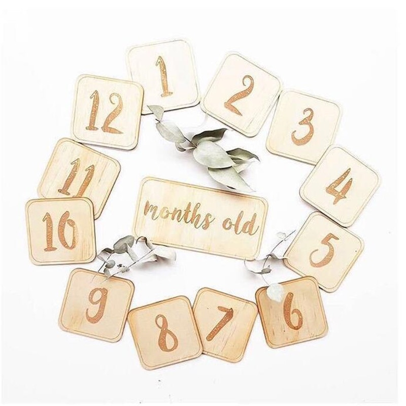 Baby Wooden Birthday Memorial Milestone Card Photography Props Accessories Wooden Block Toys For Children