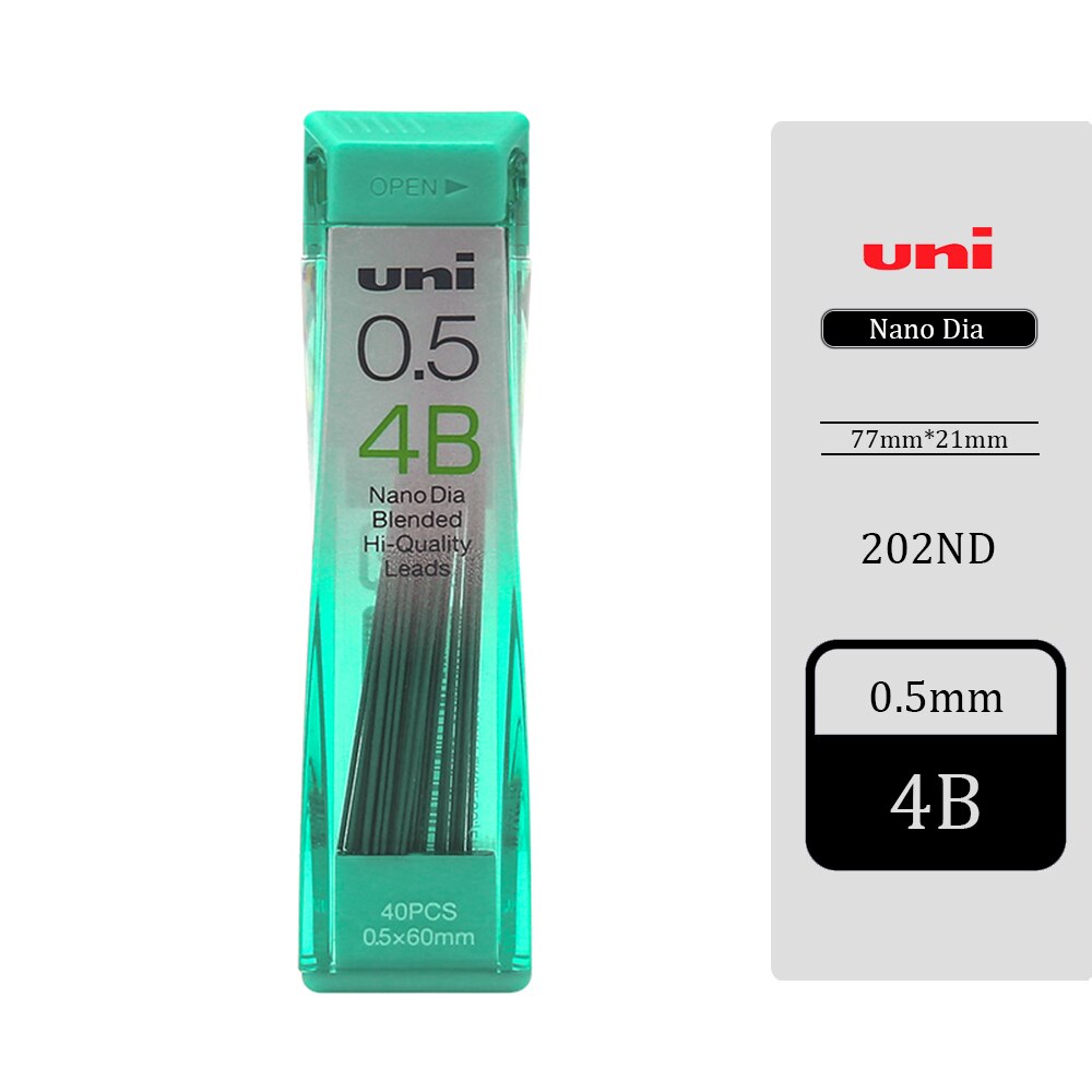UNI 202ND Automatic Pencil Lead 0.5/0.7/0.3 Refill Nano Diamond Not Easy To Break Pencil Lead Black HB/2B/2H/B for Students: 0.5mm 4B