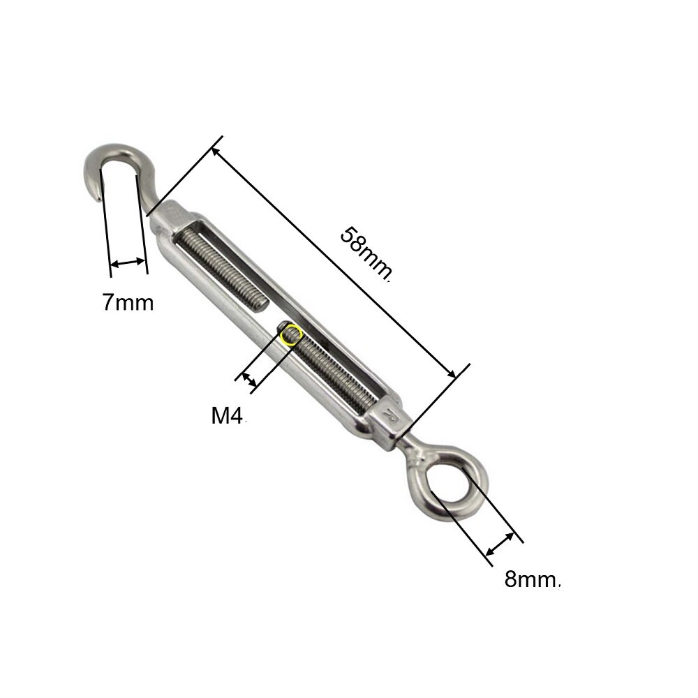 5PCS 304 Stainless Steel Turnbuckle Hook And Eye M4 M5 M6 M8 M10 Marine Cable Raling Stainless Steel Hook And Eye Turnbuckles: M4