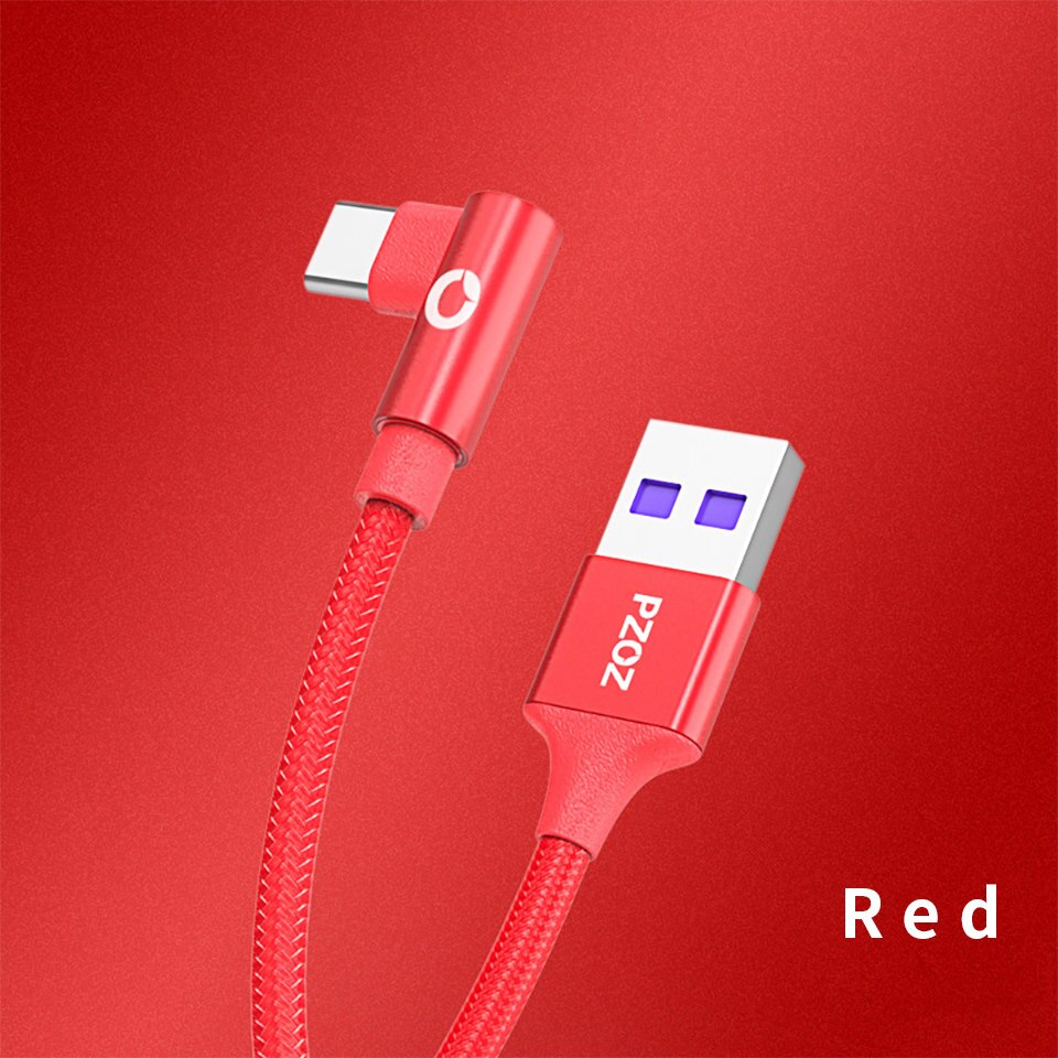 PZOZ 5A usb c kabel usb typ C 90 stopni szybkie ładowanie dla Huawei P20 P10 kumpel 20 zawodowiec 10 Nova 2s ładowarka usb-c Duńczyk rodzaj-c przewód: czerwony / 2 m