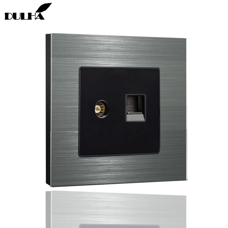 Computer ethernet & fjernsyn vægstik satin metal panel elektrisk  rj45 data internet netværk + tv antenne jack koaksial stikkontakt