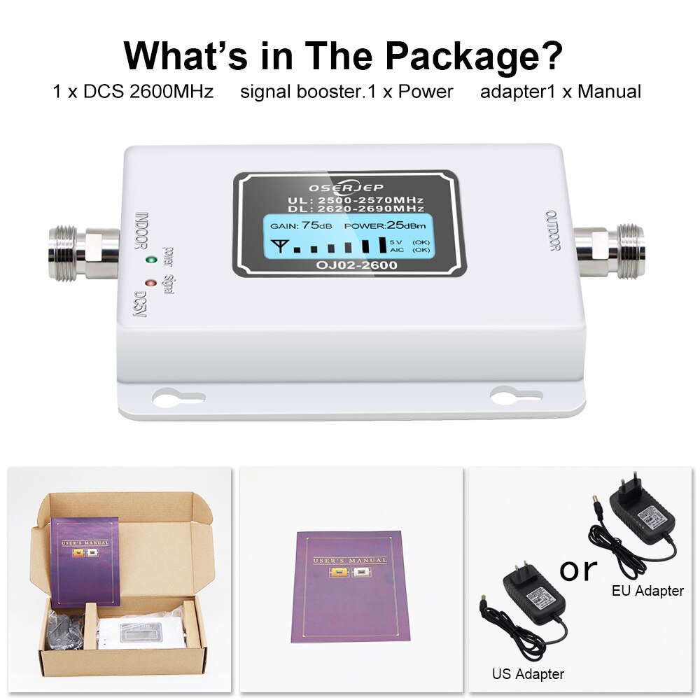 4G Lte 2600 Repeater Gain 70dB 4G Lte 2600Mhz Mobiele Signaal Booster 2600 Lte Mobiele Telefoon Signaal versterker Met Lcd Display
