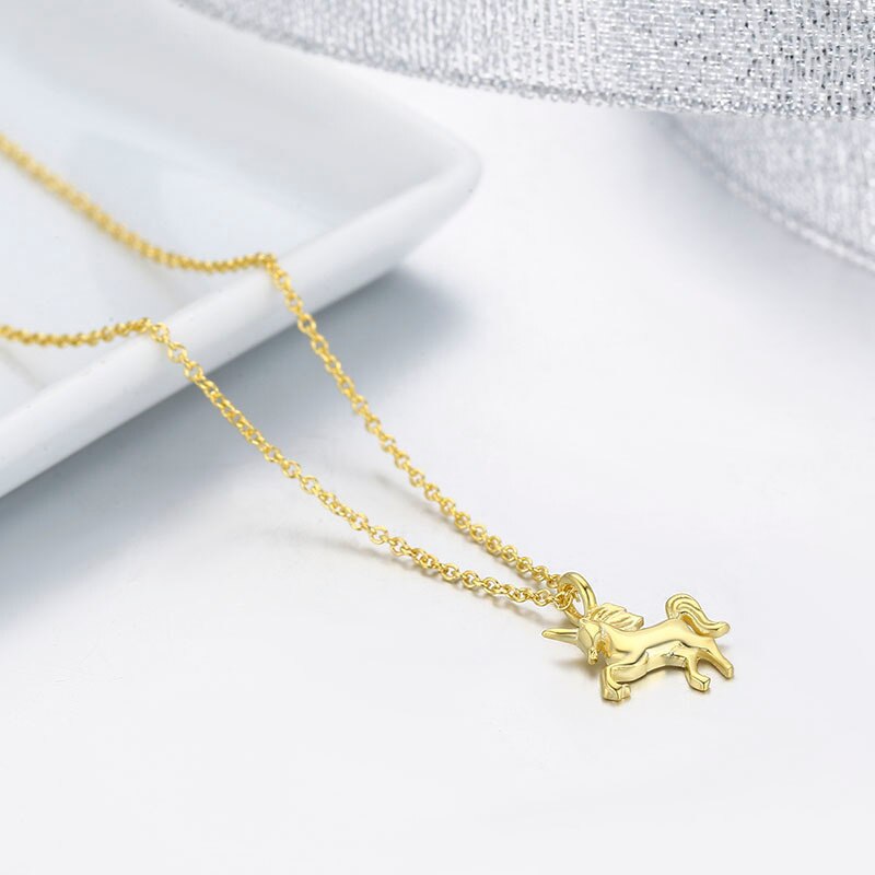 Carino piccolo ciondolo con ciondolo unicorno in argento Sterling 925 collana girocollo corta donna ragazza cavallo catena gioielli kolye collier regalo