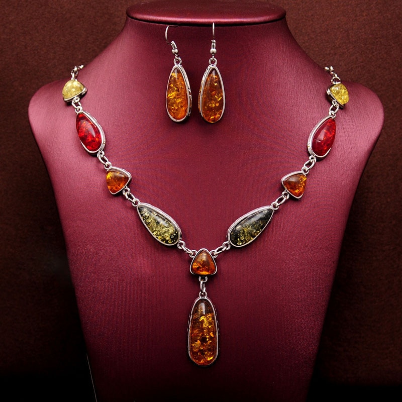 Hottest African Wedding Jewelry Sets Vintage Retro Waterdrop Pendant Necklace Earrings Jewelry Set