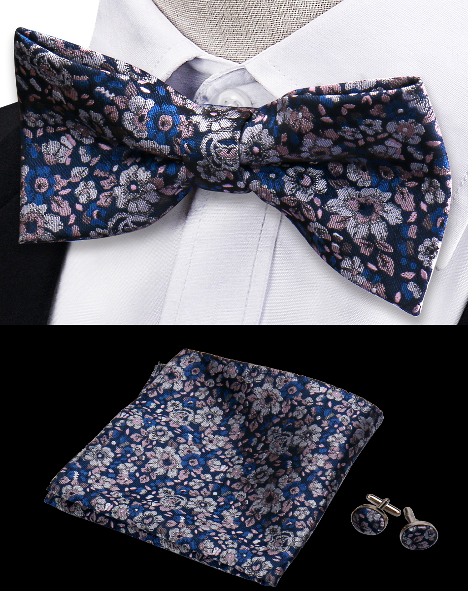 Conjunto de 3 piezas de pajarita, pañuelo, gemelos, conjunto para camisas de hombre, ajuste de negocios, boda, mariposa, Paisley, bolsillo, pajarita cuadrada para hombre: PEACOCK BLUE