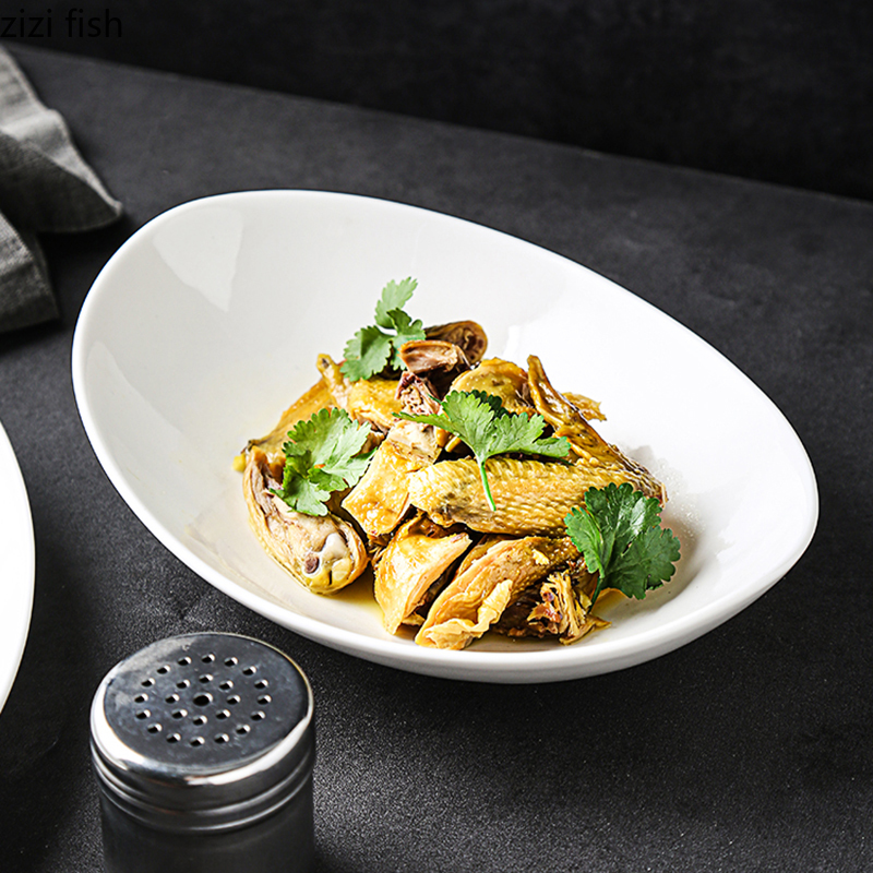 Ceramic Dinner Plate Seafood Sashimi Sushi Dishes Cooking Plates Restaurant Oval Tableware Snack Desserts Tray Fruit Salad Bowls