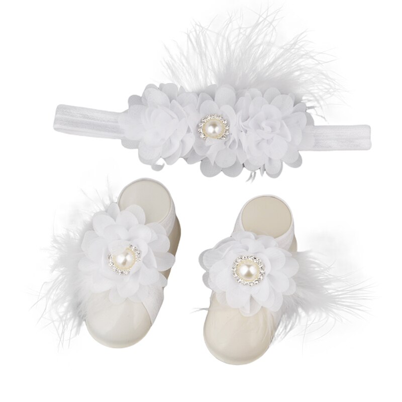 Schattige babymeisjes bloemen sandaal hoofdband elastische haarband & peuter blotevoeten sandalen 1 paar baby foto rekwisieten sets