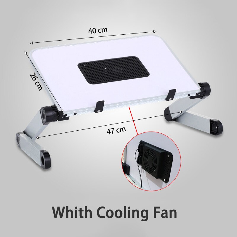 Adjustable Laptop Desk Portable Laptop Desk For Bed Aluminum Alloy Stand Notebook Stand Lap Desks TV Bed Tray Standing Desks: White L With Fan