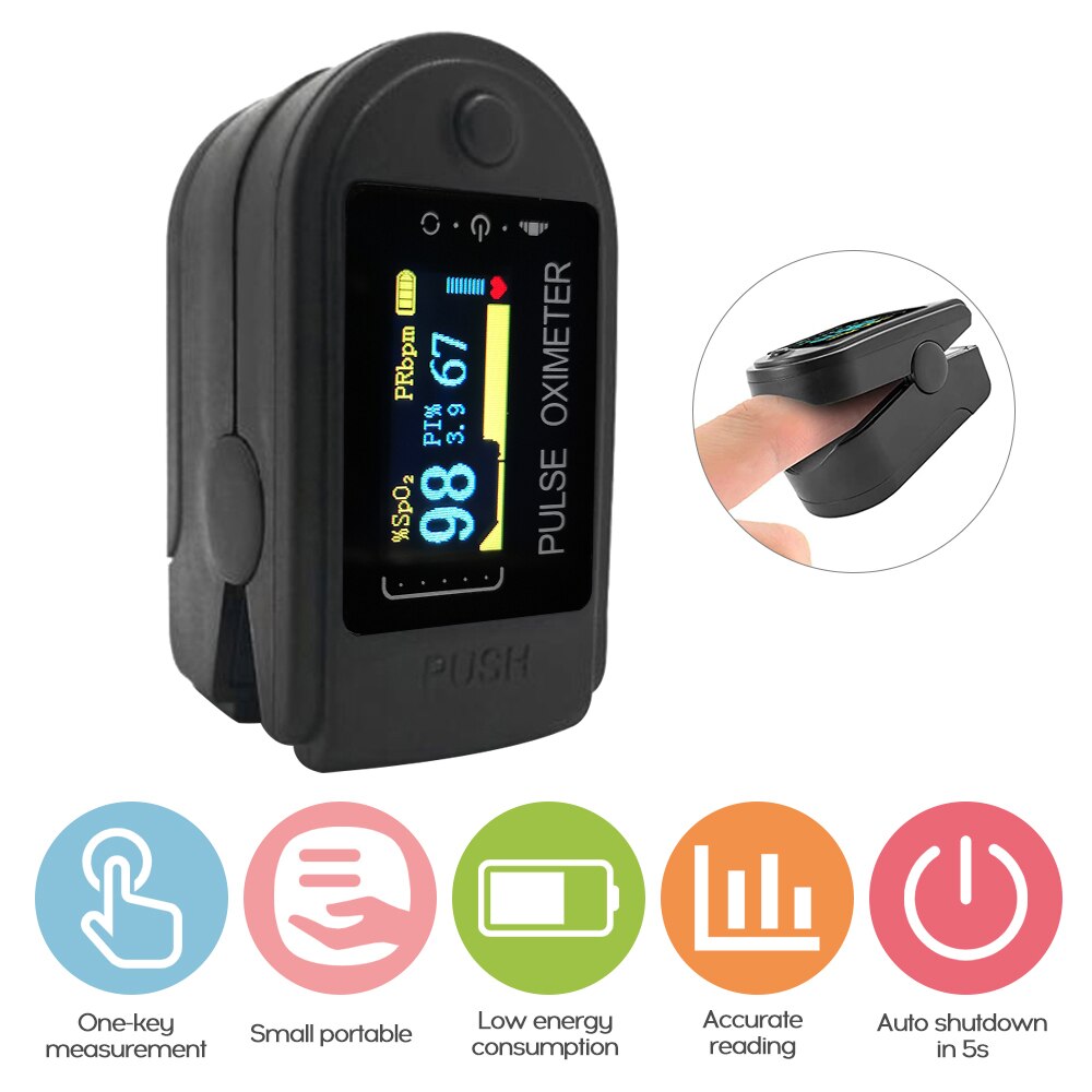 Digital Fingertip Pulse Oximeter Finger OLED Display Blood Oxygen Sensor Saturation SpO2 Heart Rate Monitor Meter Random color: MD1610B