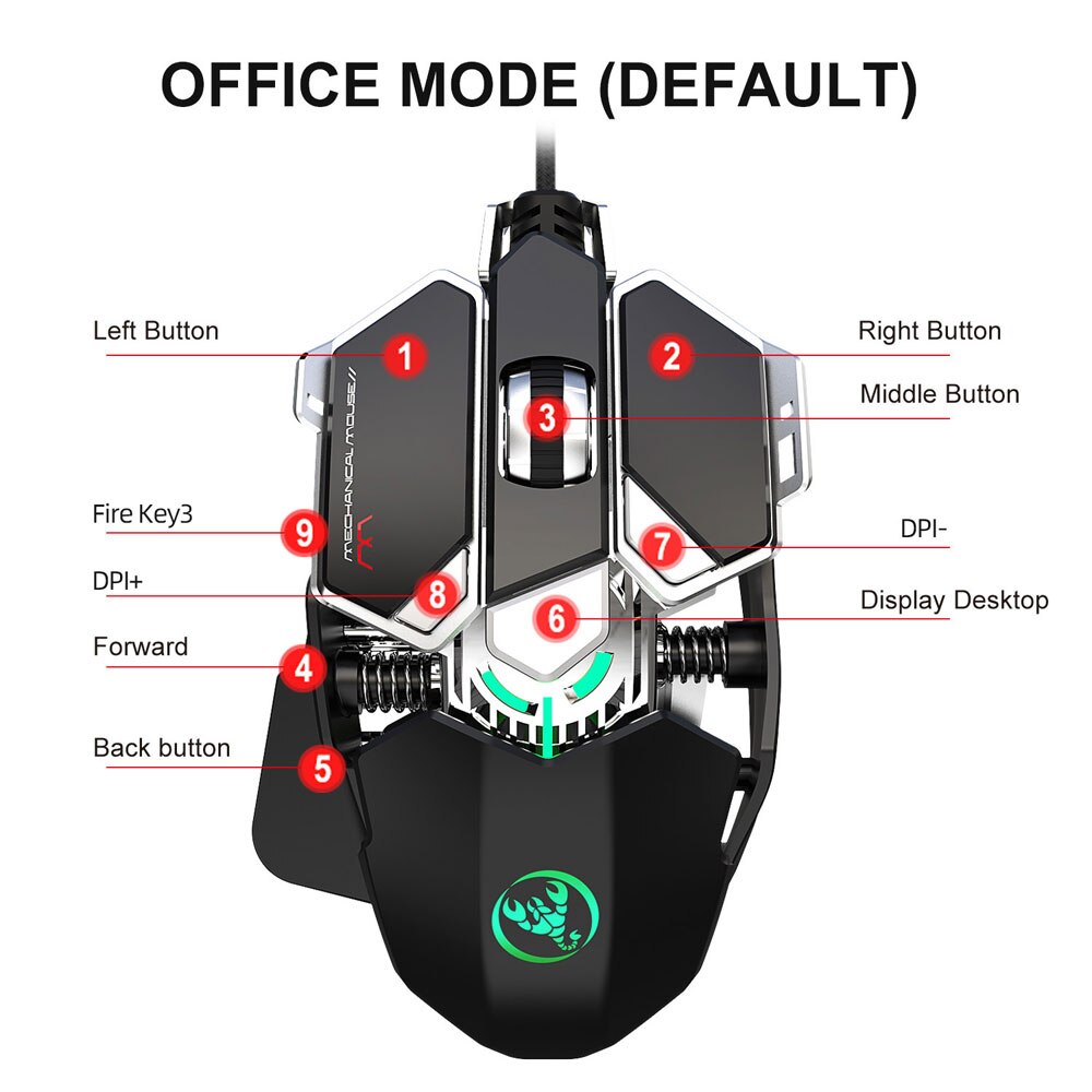 Gaming Mouse 9 Buttons 800-1600-6400 DPI USB Wired Computer Mouse Gamer With LED Backlight Mouse For PC Laptop