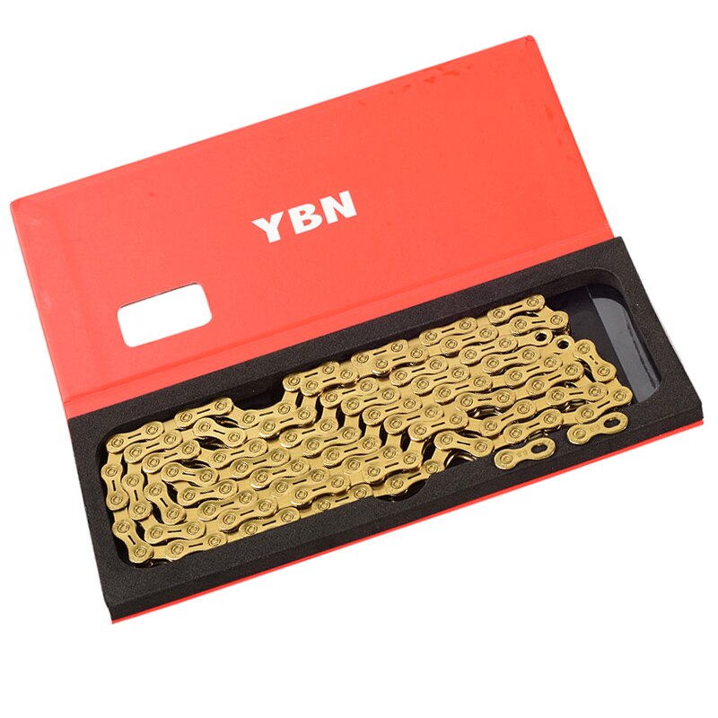 YBN-Cadena de 10/11 velocidades para bicicleta, cadena de oro ultraligera semihueca para bicicleta de montaña y carretera, cadena XC con hebilla mágica