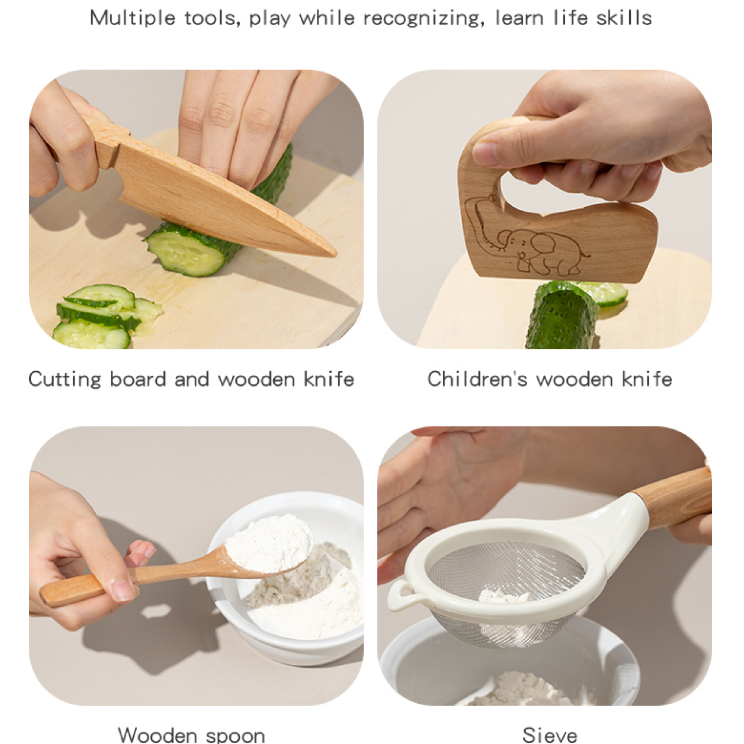 Cuchillo seguro de madera para niños y juego para hornear para cocinar Real, juguete de cocina para niños, herramientas educativas Montessori, para niños y niñas