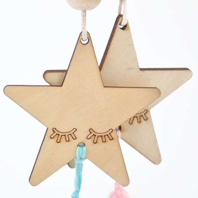 1PC Nordic Style Cute Star Shape Baby Toys Wooden Beads Tassel Pendant Kids Room Decoration Infant Baby Rattle Toys for Children