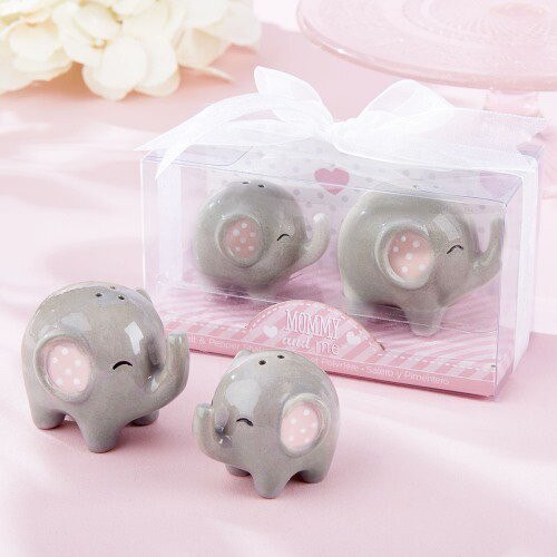 20 pièces = 10 ensembles/lot bébé douche maman et moi petit éléphant d'arachide en céramique salière et poivrière faveurs de mariage: pink
