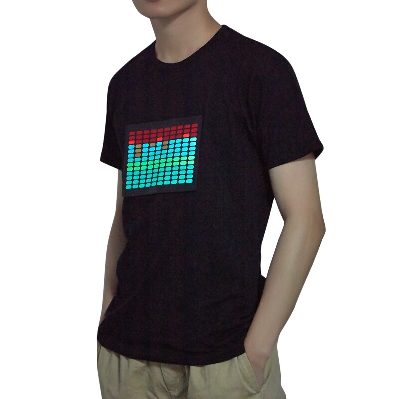 Men Sound Activated Led T-Shirt Light Up Flashing Rock Disco Equalizer Short Sleeve Led T Shirt