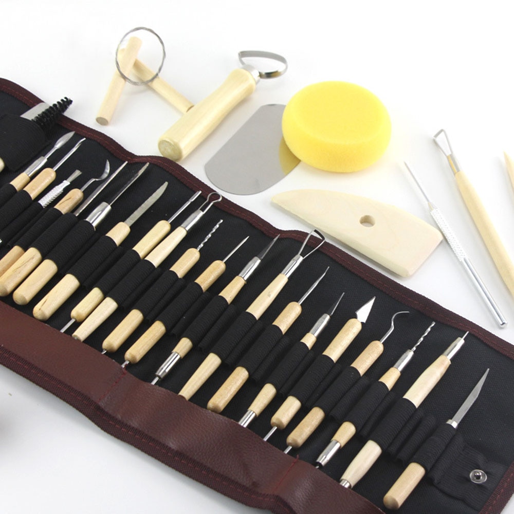 22/30 Uds. Herramientas para escultura de arcilla de cerámica herramientas de polímero para esculpir cerámica modelado de cerámica tallada Kit de cera de alisado con bolsa