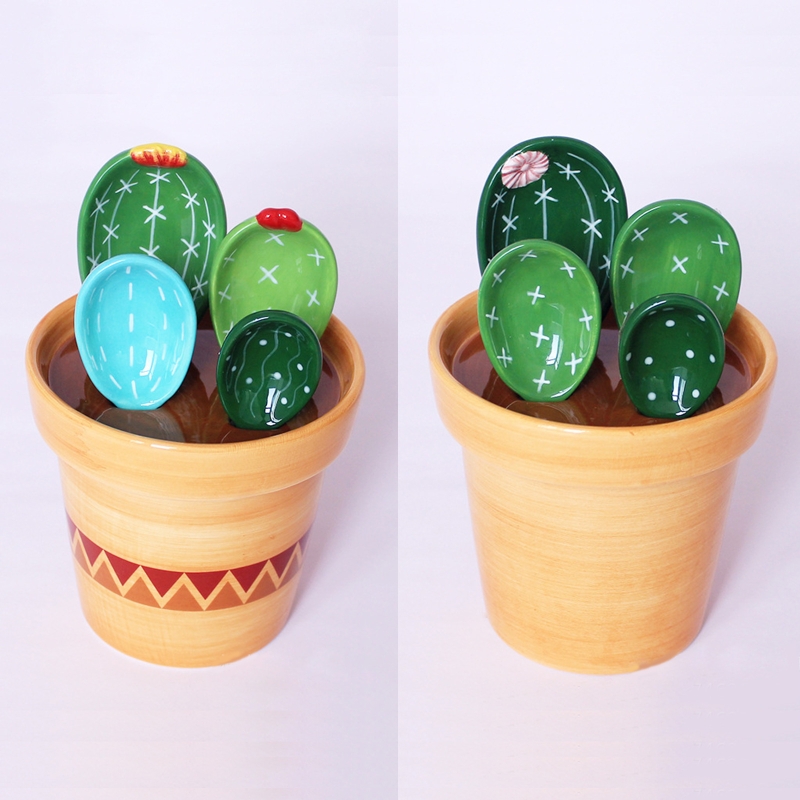 Ceramic Cactus Measuring Spoons with Holder Set Baking Measuring Spoons GXMA