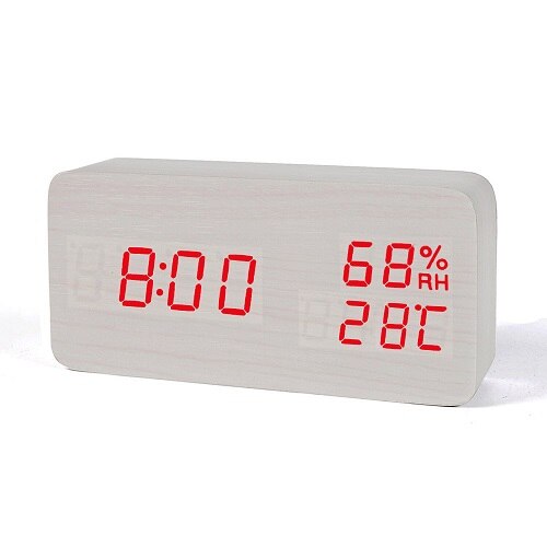 Suncree Wood Wooden LED Alarm Clock,Despertador Temperature Humidity Electronic Desktop Table Digital Clocks: white red