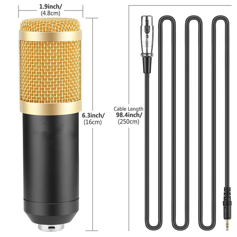 Micrófono electrónico de ordenador Gevo BM800, condensador de trípode de investigación de micrófono de 3,5mm con cable, karaoke portátil