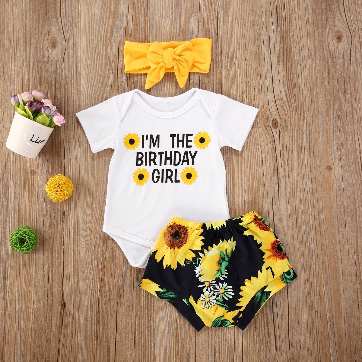 Citgeett Summer 0-24M Newborn Baby Girls Boys Lovely Clothes Sets Floral Print Romper Tops+Shorts Headband 3pcs: D / 18M